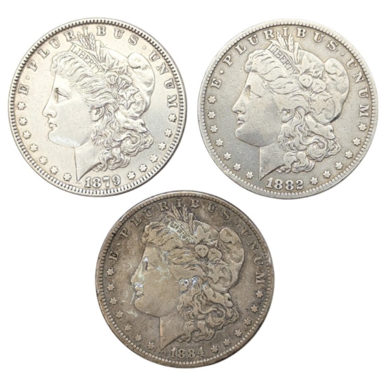 Lot of 3 Morgan Silver Dollars - 1879, 1882, 1884