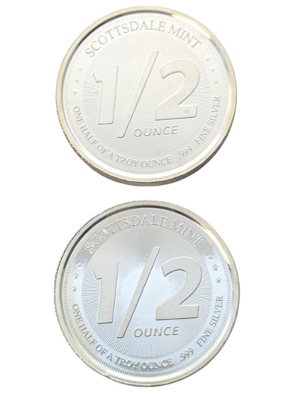 Lot of 2 - 1/2 Ounce (each) Fine .999 Silver Rounds - Scottsdale Mint