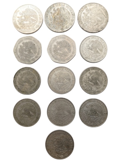 Lot of 13 Mexico Pesos - 1970-1978
