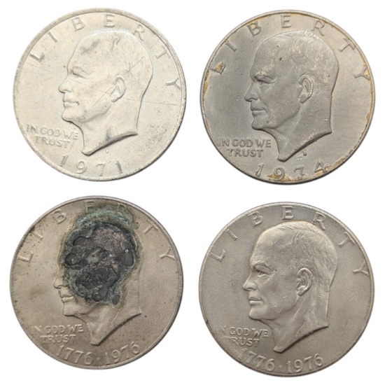 Lot of 4 Eisenhower "Ike" Dollars - 1971-1976
