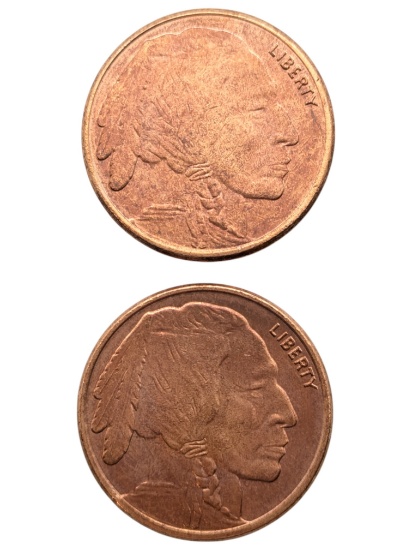 Lot of 2 - 1 Ounce (each) Fine .999 Copper Rounds - Buffalo