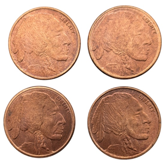 Lot of 4 - 1 Ounce (each) Fine .999 Copper Rounds - Buffalo