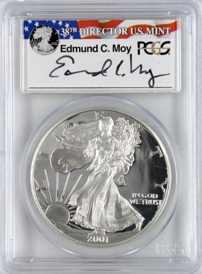 PCGS 2001-W PR69 DCAM American Silver Eagle Dollar - Edmund C. Moy 38th Director US Mint