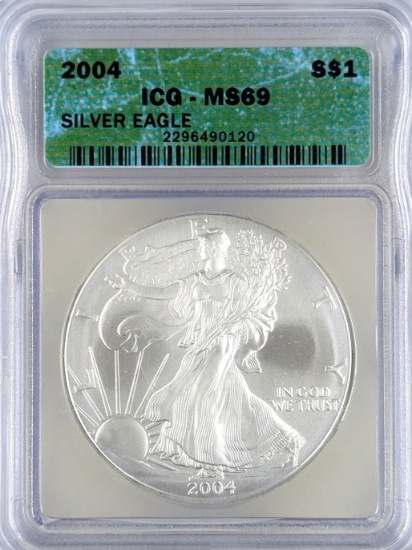 ICG 2004 MS69 American Silver Eagle Dollar