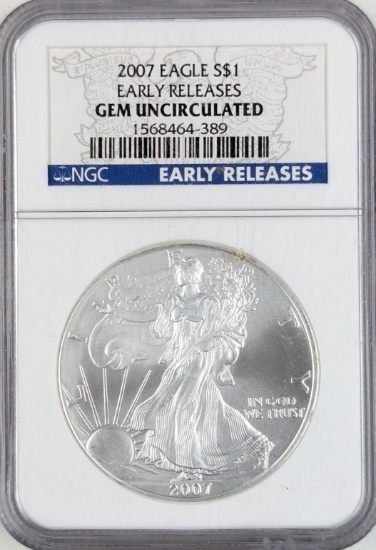 NGC 2007 American Silver Eagle Dollar - GEM Uncirculated - Early Release