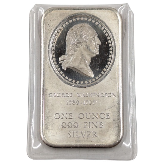1 Ounce Fine .999 Silver Bar - George Washington