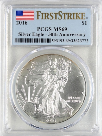 PCGS 2016 MS69 American Silver Eagle Dollar - First Strike