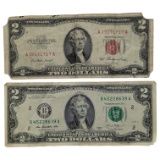 Lot of 2 $2 Notes - 1953 Red Seal & 2013 Green Seal