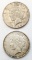 Lot of 2 Silver Peace Dollars 1922-S and 1922-D