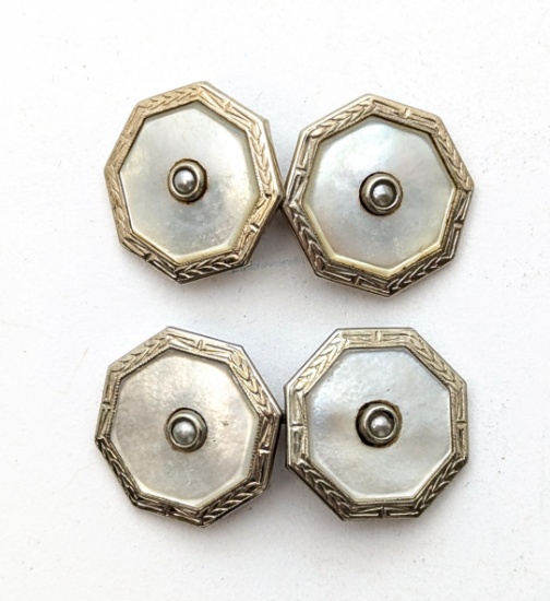 14K White Gold Vintage Belais Men's Cufflinks