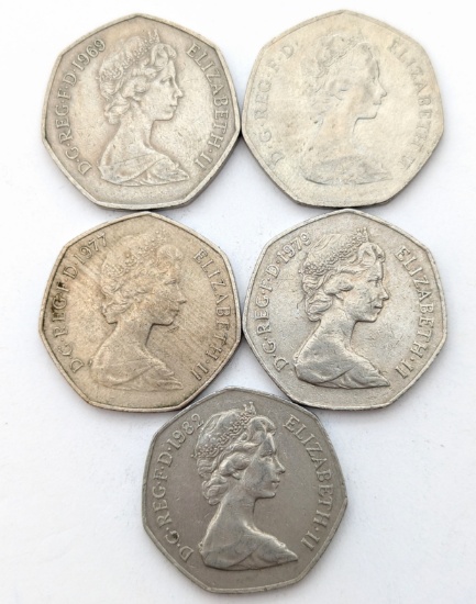 Lot of 5 UK 50 Pence - 1969-1982