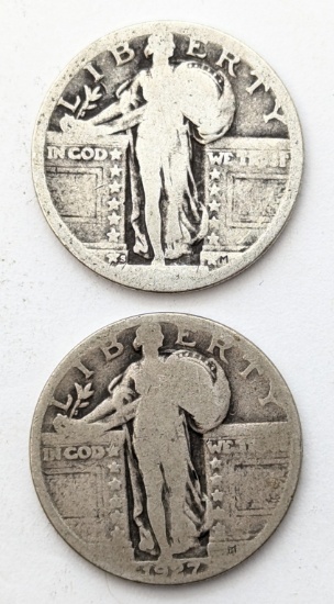 Lot of 2 Silver Standing Liberty Quarters - 1927 & No Date