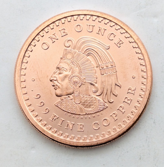 1 Ounce Fine .999 Copper Round - Aztec