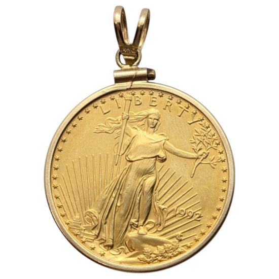 FEATURE 1992 Gold Eagle $25 Gold Coin in 14K Gold Pendant
