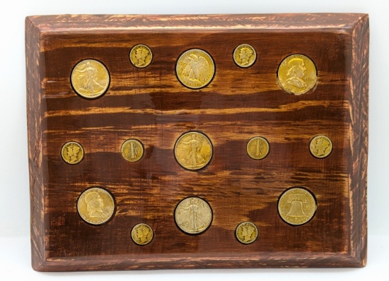 Coin Folk Art - 7 Silver Half Dollars and 8 Silver Dimes on Epoxy Board