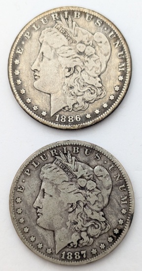 Lot of 2 Morgan Silver Dollar - 1886-O, 1887-O