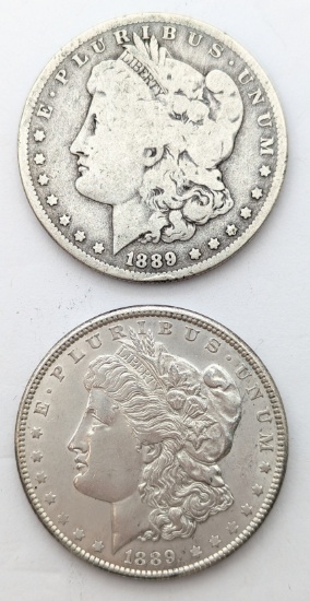Lot of 2 Morgan Silver Dollar - 1889-O, 1889