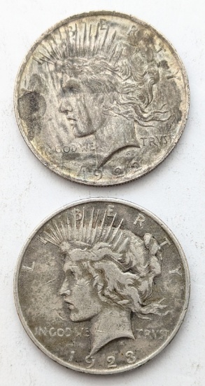 Lot of 2 Silver Peace Dollars 1922 and 1923