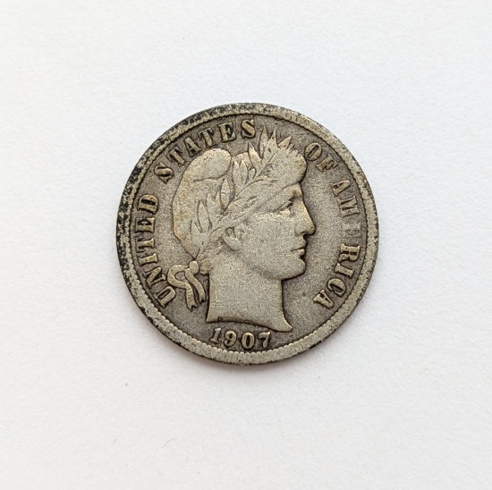 1907 Silver Barber Dime