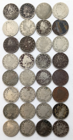 Lot of 32 Liberty V-Nickels - 1892-1912