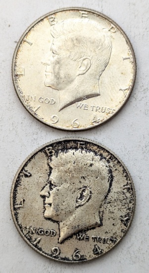 Lot of 2 Silver John F Kennedy Half Dollars - 1964(2)
