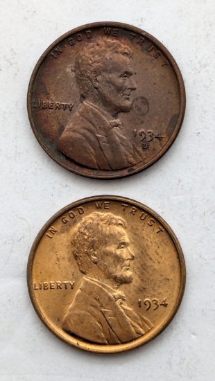 Lot of 2 Lincoln Wheat Cents - 1934-D, 1934