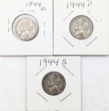 Lot of 3 Jefferson Nickels - 1944 P/D/S