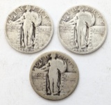 Lot of 3 Silver Standing Liberty Quarters - 1929, 1930, No date