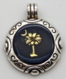 South Carolina Silver and Blue Palm Tree Pendant