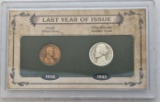 Last Year of Issue 2-Coin Set - 1958 Lincoln Wheat Penny & 1945 Silver Wartime Nickel