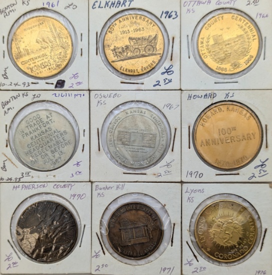 Lot of 9 Kansas Commemorative Medals