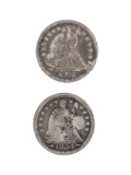 Lot of 2 Silver Seated Liberty Half Dimes - 1840, 1854 w/ arrows