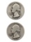 Lot of 2 Silver Washington Quarters - 1943, 1944