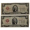 Lot of 2 - 1928-D $2 Notes - Red Seals