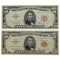 Lot of 2 - 1963 $5 Notes - Red Seals