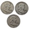 Lot of 3 Silver Franklin Half Dollars - 1952-D-1954-D