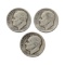 Lot of 3 Silver Roosevelt Dimes - 1946, 1947, 1948