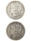 Lot of 2 Morgan Silver Dollars - 1890-O, 1891-O