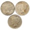 Lot of 3 Silver Peace Dollars - 1922-1924
