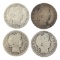 Lot of 4 Silver Barber Quarters - 1901-1910