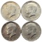 Lot of 4 Silver 1964 John F Kennedy Half Dollars