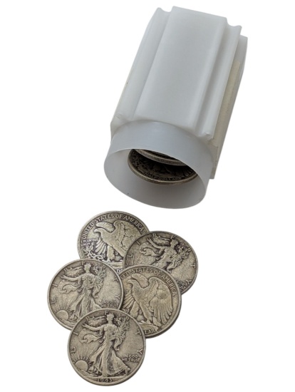 Tube of 20, 1943 Silver Walking Liberty Half Dollars