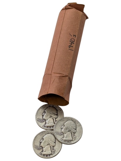 Roll of 40 Silver Washington Quarters - 1940s