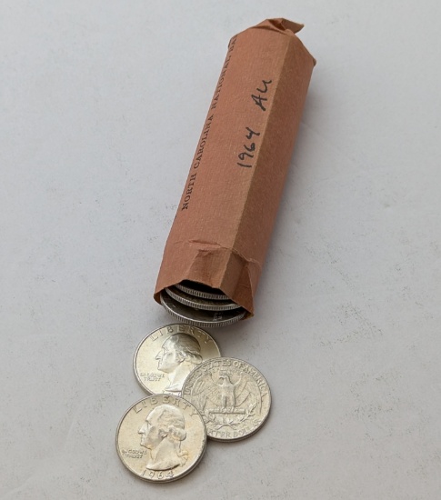 Roll of 40 Silver Washington Quarters - 1964