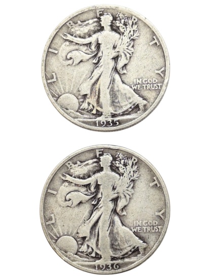 Lot of 2 Silver Walking Liberty Half Dollars - 1935, 1936