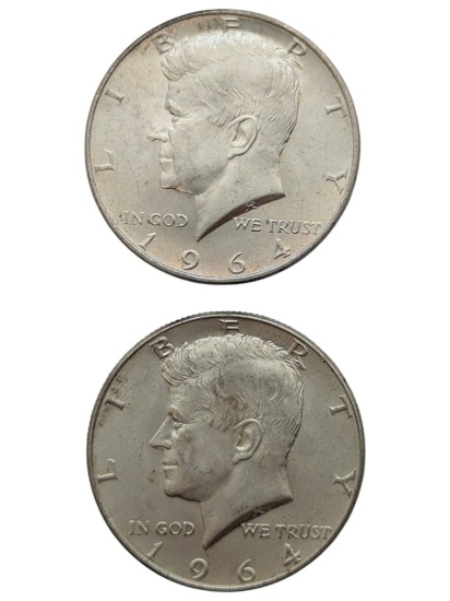 Lot of 2 Silver 1964 John F Kennedy Half Dollars