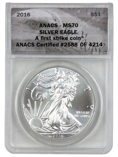 ANACS 2016 MS70 American Silver Eagle Dollar - First Strike