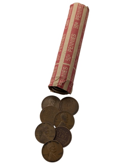 Roll of 50 Mixed 1930's Wheat Cents