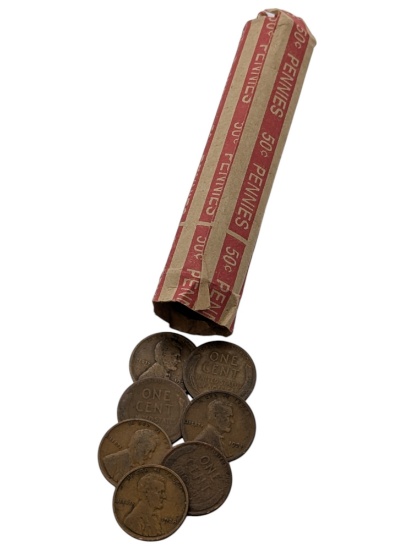 Roll of 50 Mixed 1920's Wheat Cents