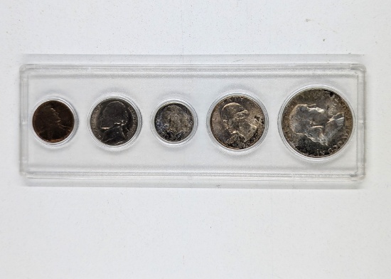 1957 Silver Set With 90% Silver Toned Franklin, Quarter and Dime